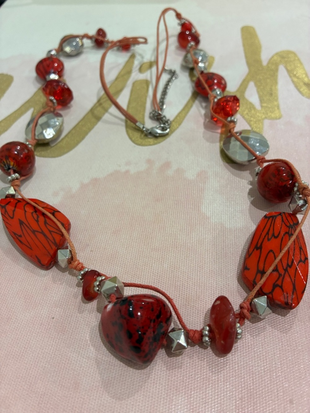 Red Beaded Statement Necklace - Brand Unspecified